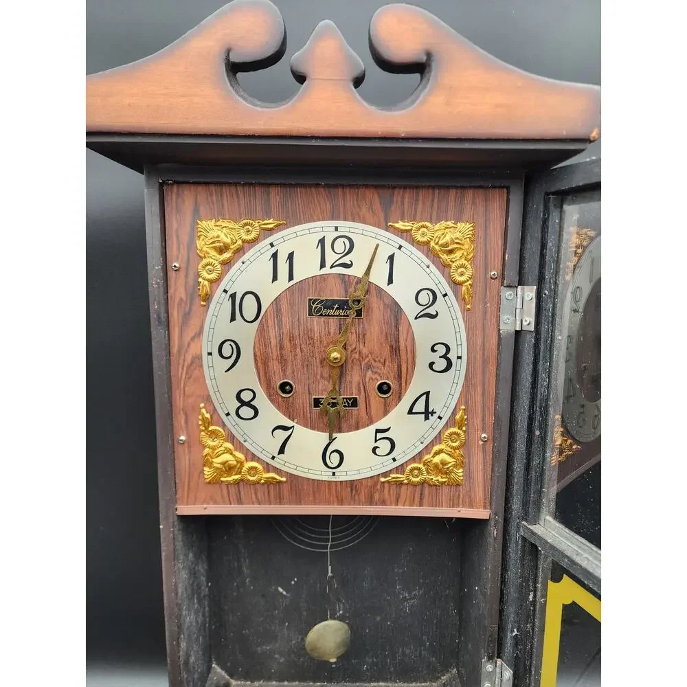 Vintage Centurion 35‑Day Regulator Clock* Korea Wood Case Brass Pendulum Key